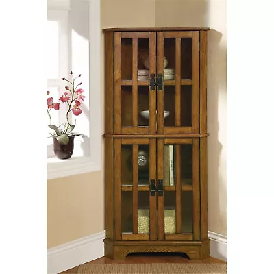 Benzara Corner Curio Cabinet With Windowpane Style Door Fronts Brown Brown • $530.55