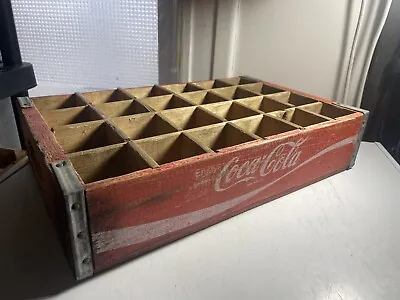 Vintage Enjoy Coca-Cola Wooden Crate Metal Edges 24 Slot Red • £32.77