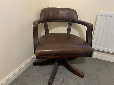 £100 • Buy Leather Captains Swivel Chair + Free Of Charge Chair In Same Aesthetic Style 