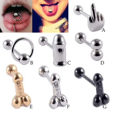 $1.70 • Buy 1Pcs Surgical Steel Tongue Piercing Tongue Barbell Ring Punk Man Body Jewelry