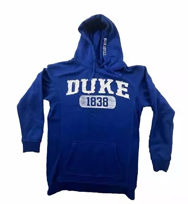 Vintage Mens Small Distressed Spell Out Duke University Hoodie Sweatshirt Blue • $34.42