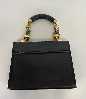 Rare Vtg Gianni Versace Black Beaded Handle Snake Leather Bag • $388