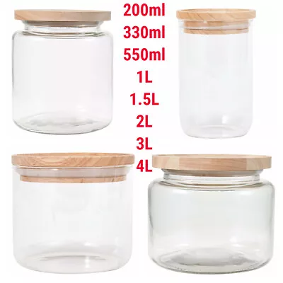 Glass Preserving Jars Wood Lid Canning Food Storage Bottle Container Small/Large • $4.99