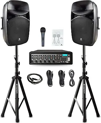 PRORECK MX15 15inch 2500W Bluetooth Powered PA System Mixer/Amp With Stands/Mic • $419.99