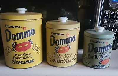 Vintage Crystal Domino Sugar Canisters Kitchen Nesting Set Of 3 Tins • $45