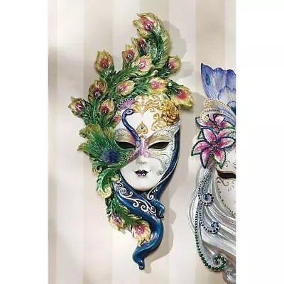 Exotic Colorful Peacock Mask Woman's Face Wall Art Sculpture Italian Style Decor • $114.60