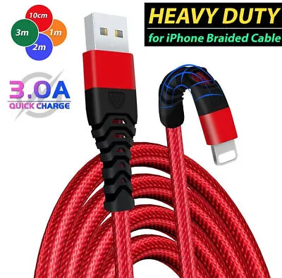 HeavyDuty Braided Long USB Fast Charger Cable Lead For IPhone 14 13 12 11 X 7 8 • £3.99