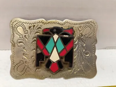 Vintage Nickel Silver Belt Buckle Enamel Thunderbird • $25