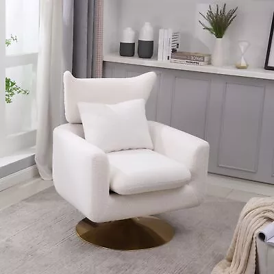 Classic Mid-Century 360-degree Swivel Accent Chair White Teddy Fabric • $244.19