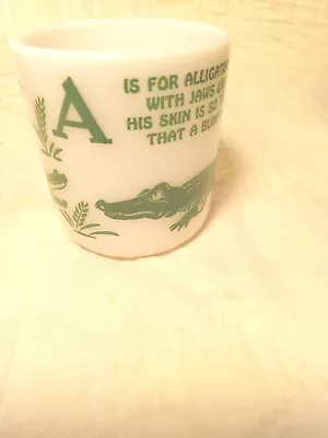 Vtg Hazel Atlas Children Nursery Milk Glass Mug Cup A Is For Alligator Alphabet • $4.99