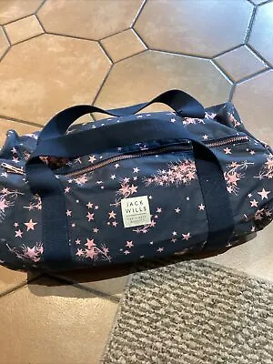 Jack Wills Women's Bag Navy Blue Pink Star 100% Cotton  Gym Hold-all Travel Bag • £10