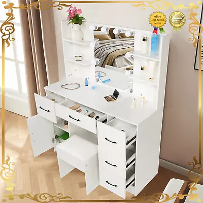 6 Drawers Vanity Desk Set With Large LED 3 Color Lighted Mirror For Makeup Dress • $176