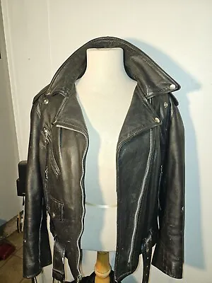 Leather Fringe Motorcycle Jacket Classic Biker Vintage Sears USA Women's 14 • $50