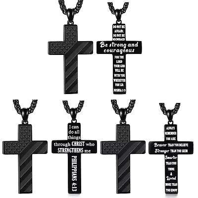 To My Son Stainless Steel American Flag Cross Necklace Bible Prayer Pendant Mens • $9.30