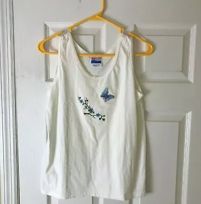 Hanes Butterfly Scoop Neck Tank Top Sleeveless Lightweight Ivory Women~Small • $9.99