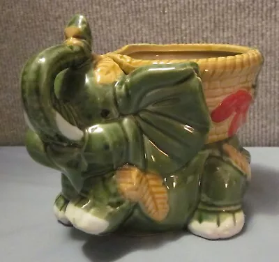 $14 • Buy Vintage Green Elephant (Trunk Up) Planter/Flower Pot--OR--Candle Holder