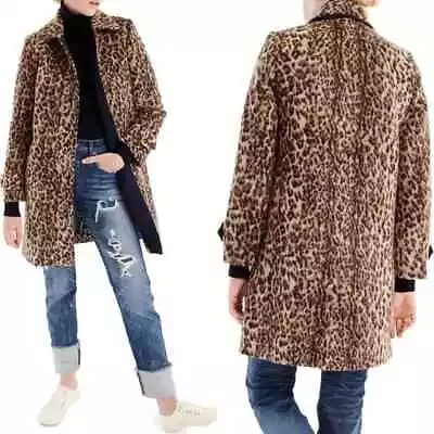 J.Crew Topcoat Womens 8 Double Leopard Wool Blend Fuzzy Coat Lined • $64.99