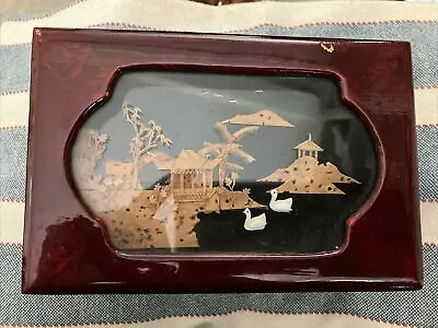 Vintage Chinese Lacquered Carved Cork Diorama Jewelry Trinket Red Box San You • $10.50