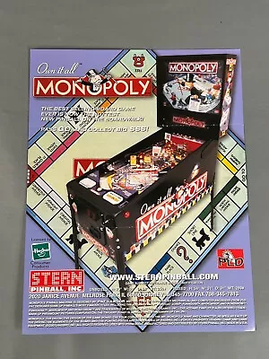 $14.27 • Buy Monopoly Flyer New NOS PROMO Stern Pinball Machine Art Artwork Retro