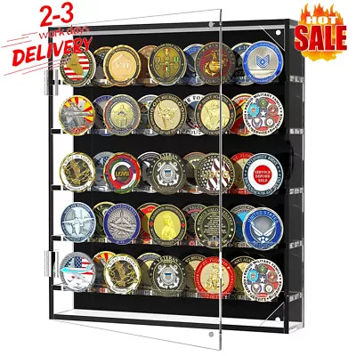 Military Challenge Coin Pin Medal Display Case Cabinet Wall Mount For 40mm Dia. • £19.90