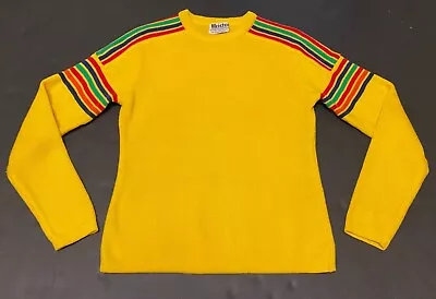 Vtg 1970-80s Meister Yellow Rainbow Stripe Knit Ski Unisex Sweater 952A • $29.95