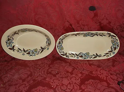 2 SERVING PIECES McNICOL ROLOC BLUE/BROWN FLORAL DESIGN....MINT CONDITION! • $39