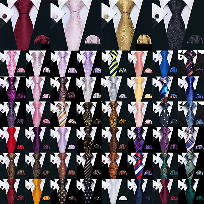 US ALL Color Slik Mens Tie And Handkerchief Set Necktie Pocket Square Cufflinks • $12.99