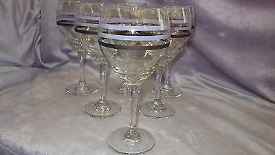 Large Blue Crystal Striped Wine Glasses Magnum Style By Libbey 5 16oz  Stems • $47.64