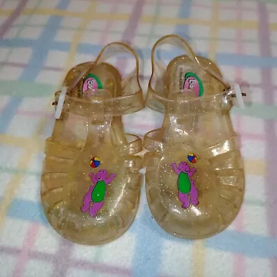 Vintage 90s HTF Barney Jelly Sandals Shoes Toddler Size 8 Rare • $69.99