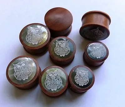 1 Pair HandCarved Owl Hooter Black Shell Saba Wood Double Flared Ear Plugs Gauge • $23.99