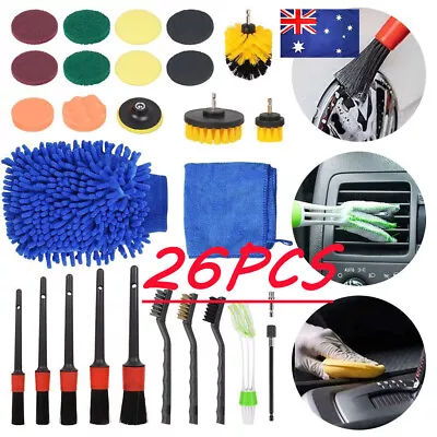 26Pcs Car Detailing Brush Set Auto Interior Wheel Gap Drill Cleaning Tool Kit AU • $21.84