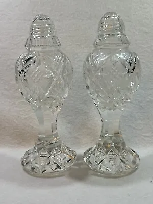 Vintage Bohemian Czech Cut Crystal 6”Tall Pedestal Floral SALT & PEPPER SHAKERS • $25