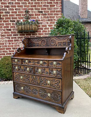 Antique English Chest Of 7 Drawers Georgian Brass Lion Pulls CARVED Oak 18th C • $4200