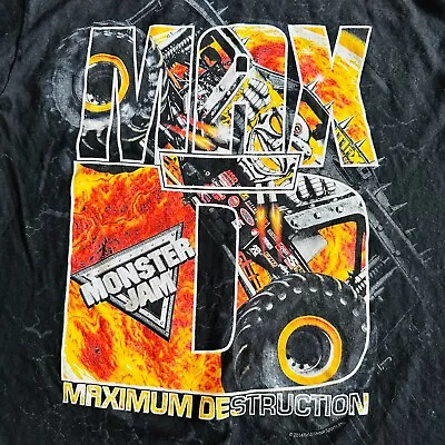 Max D Maximum Destruction Monster Jam Mania 2014 Black Tee T-Shirt S Youth 10-14 • $19.28