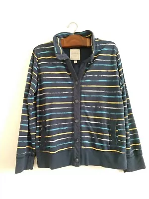 Merona Lightweight Sweat Jacket Button Front Blue Striped Size Large • $10.95