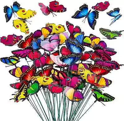 50Pcs Colorful Butterfly Stakes Garden Decorations Home Lawn Patio Decorations • £5.99