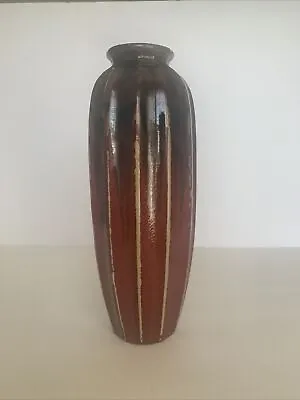 Modern Red Brown Drip Glaze Pottery Ceramic Bottle Shape Vase 12  Tall Flowers • $3.99