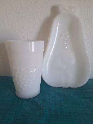 Vtg; White Milk Glass Tumbler & Pear Shape Dish 1950's Set Of 2 • $18