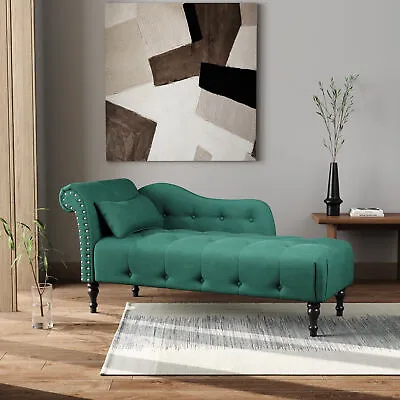 Velvet Buttoned Chesterfield Tufted Chaise Lounge Sofa Accent Chair With Bolster • £249.95