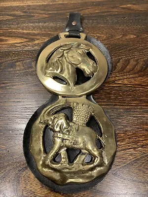 Large Horse Brass War Elephant & Castle And Horse Head On Martingale Cottagecore • $90