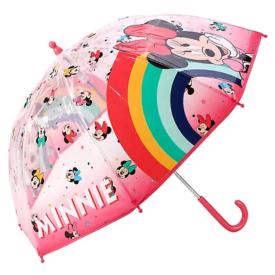 Minnie Mouse Dome Umbrella For Kids Childrens Boys Girls Brolly With Safety Open • £9.99