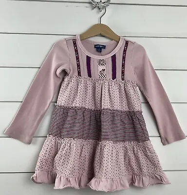 Girls NAARTJIE Sz 4y Dress L/s Pink Purple Stripe Polka Dot • $18.49