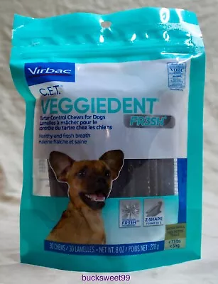 Virbac C.E.T. VeggieDent Fr3sh Dog Chews - X-Small Dog - 30 Count - EXP 4/25 • $17.99