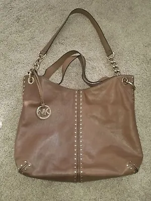 MICHAEL KORS Large Brown Chain Studded Leather Shoulder Bag • $22