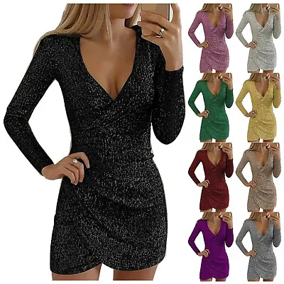 $32.84 • Buy Women Mini Dress Sequin Glitter Bodycon Evening Party Cocktail Gown Dress DD