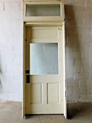 1900's Antique ENTRY DOOR & TRANSOM Original Glass CRAFTSMAN Style Fir ORNATE • $924.95