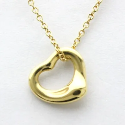 TIFFANY & Co. Elsa Peretti 18K Gold 11mm Open Heart Pendant Necklace • $675