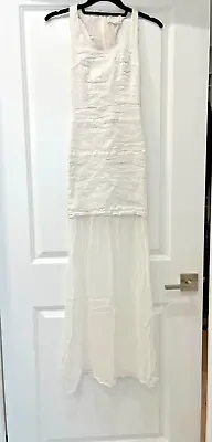 Nicole Miller Artelier WHITE Solid Sleeveless/Racerback Sheer Bottom Gown- SZ 0 • $39.99