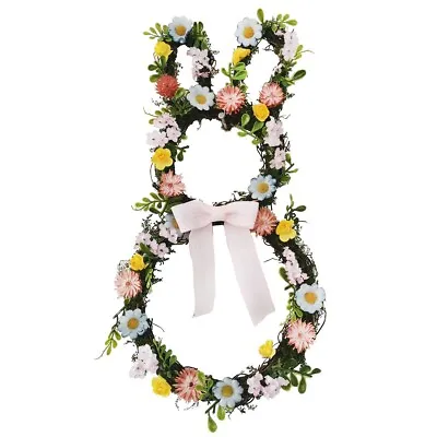 40cm Artificial Daisy Covered Bunny Wreath With Bow - Easter Spring Decoration • £14.99