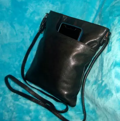 MARGOT NY Black PebbLe Leather Crossbody Bag - North/South Split Pocket • $14.80
